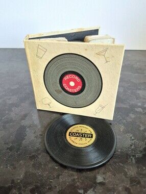 1960s Vinyl Record Coasters, Set Of 6, With Record Binder, Made In Japan